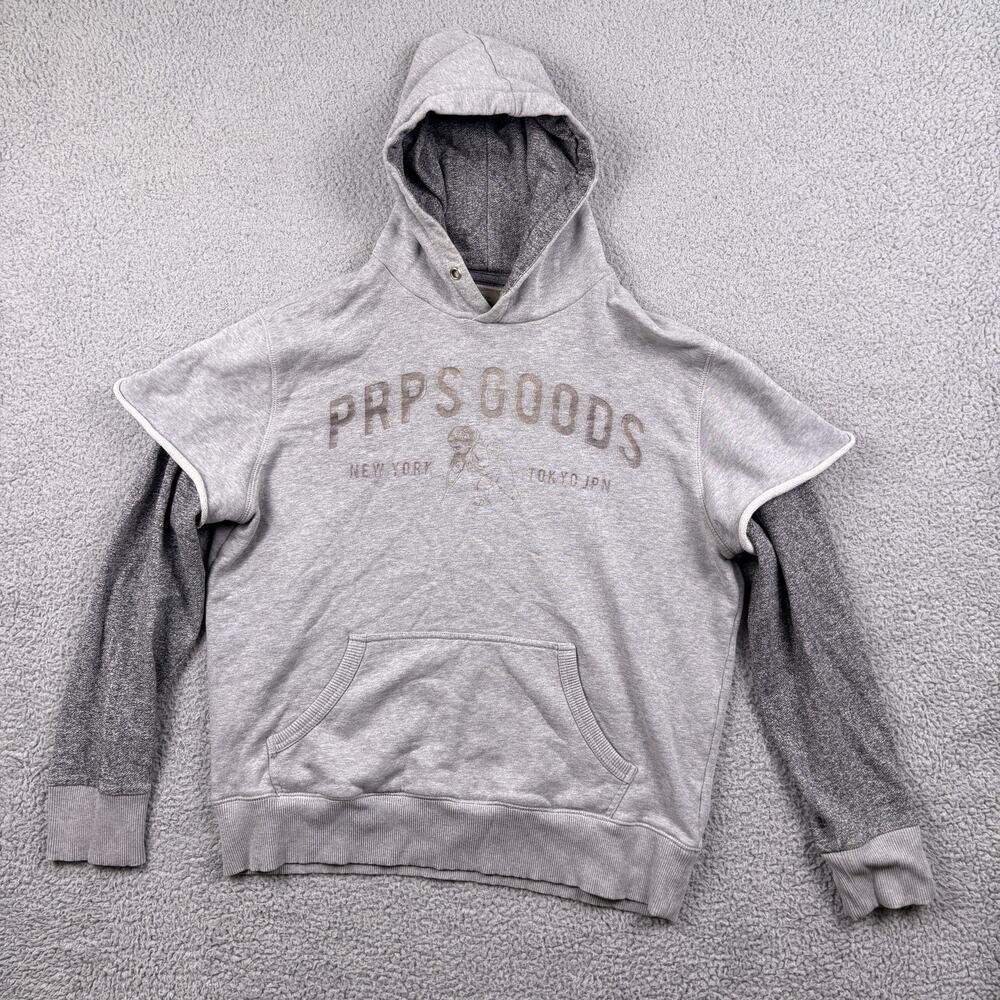 PRPS Goods Hoodie Mens Large Gray Mock Layered Sweatshirt Pullover Tokyo